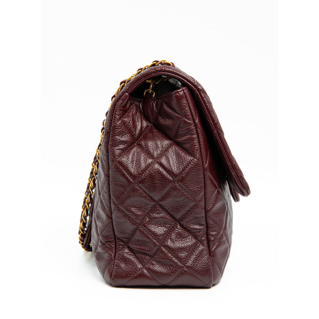 Chanel XXL Travel Flap Bag in Burgundy Grained Calfskin with Gold Hardware