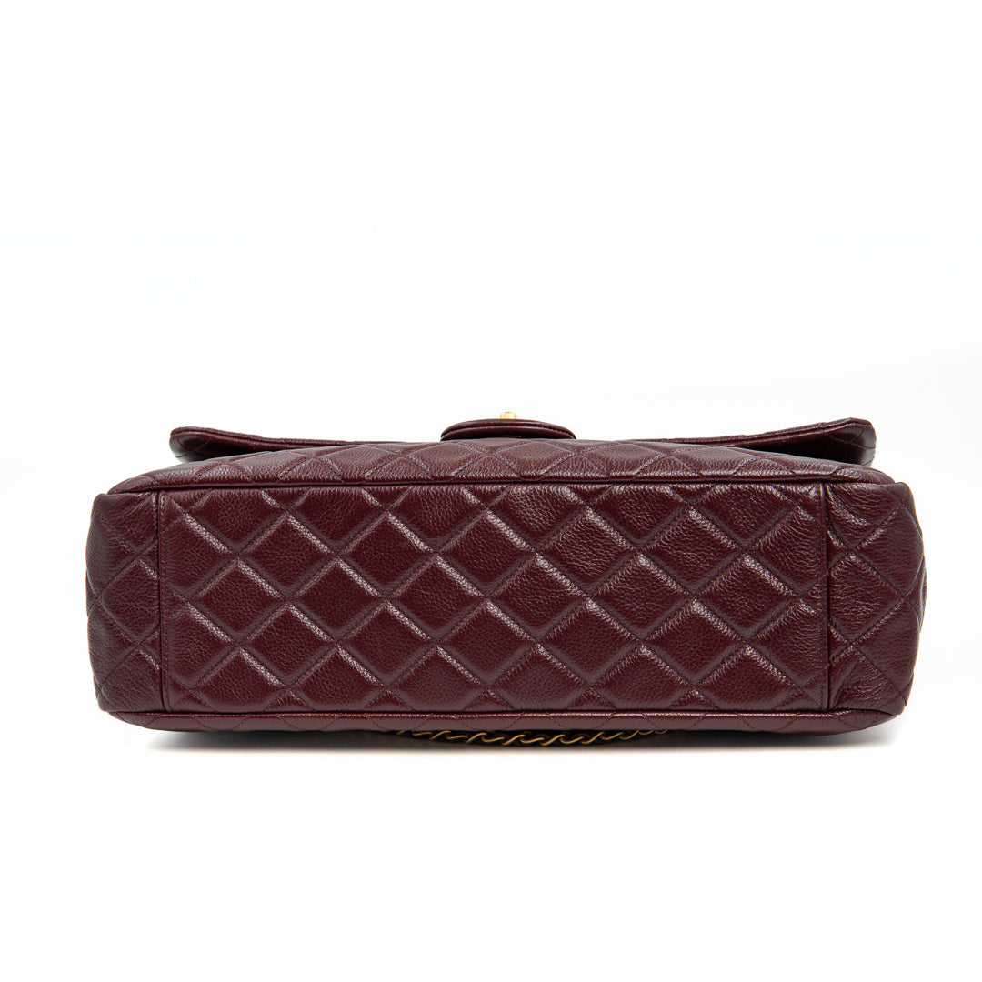 Chanel XXL Travel Flap Bag in Burgundy Grained Calfskin with Gold Hardware