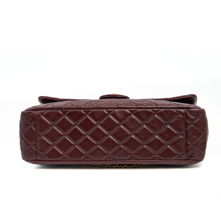 Chanel XXL Travel Flap Bag in Burgundy Grained Calfskin with Gold Hardware