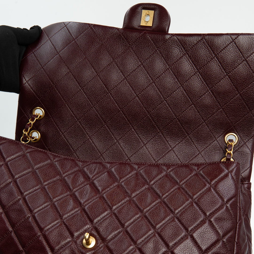 Chanel XXL Travel Flap Bag in Burgundy Grained Calfskin with Gold Hardware