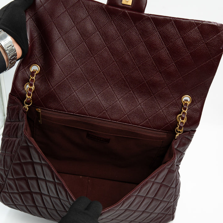 Chanel XXL Travel Flap Bag in Burgundy Grained Calfskin with Gold Hardware