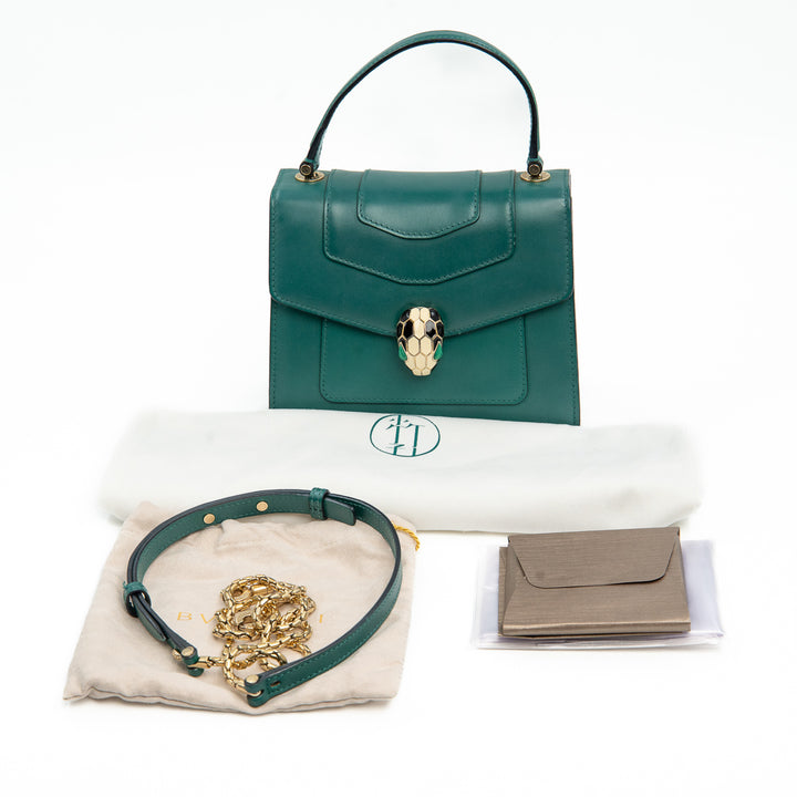 Bulgari Serpenti Forever Top Handle Bag in Green Calfskin Leather