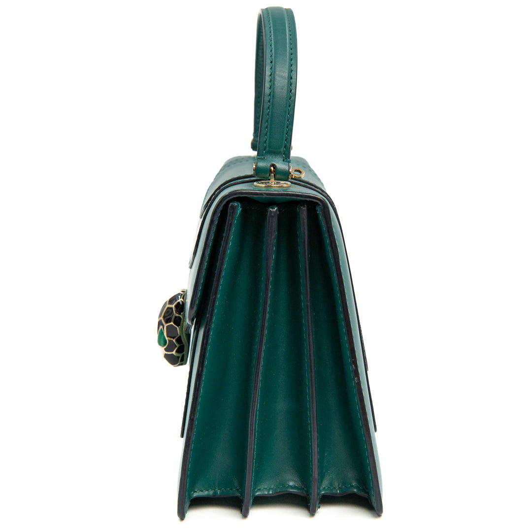 Bulgari Serpenti Forever Top Handle Bag in Green Calfskin Leather