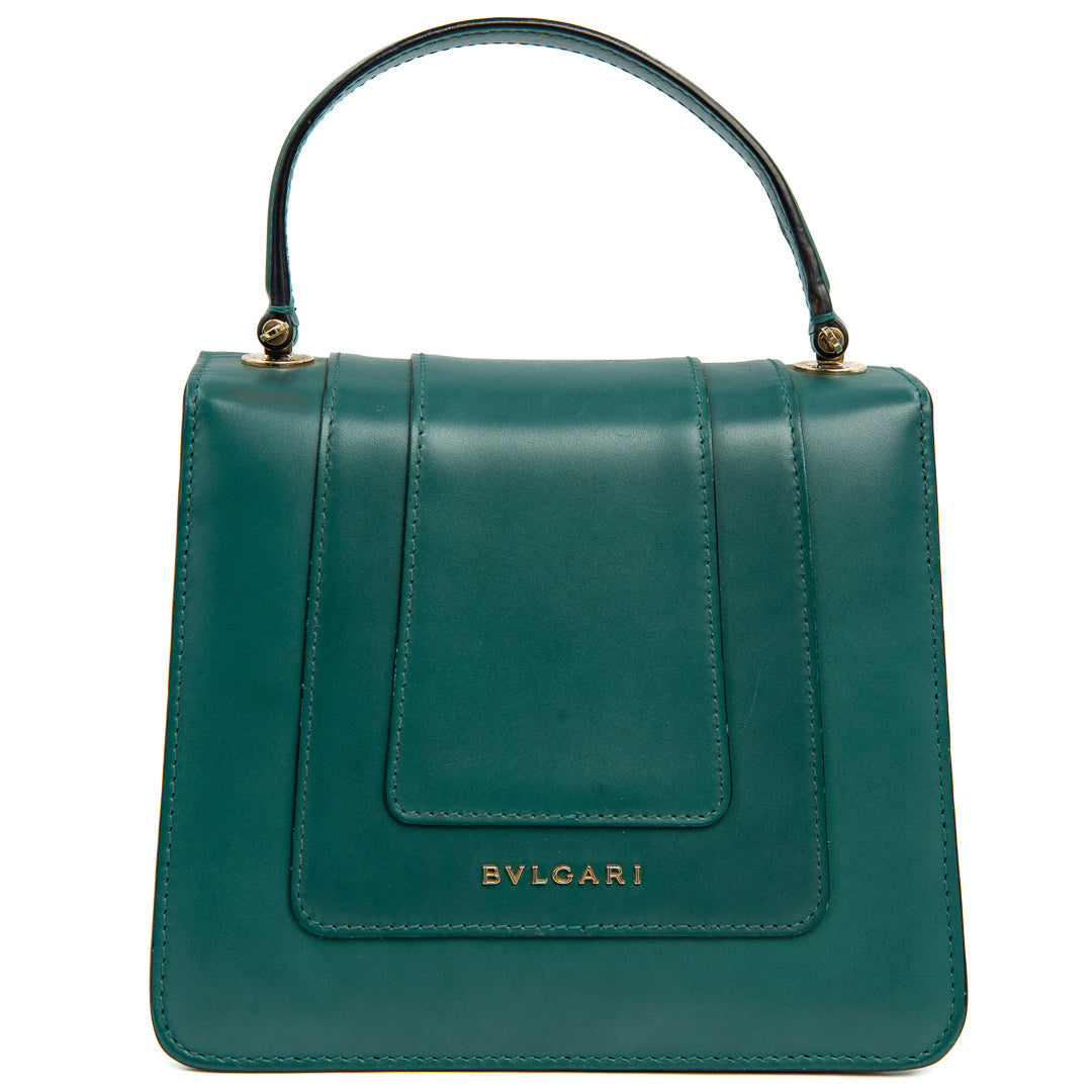 Bulgari Serpenti Forever Top Handle Bag in Green Calfskin Leather