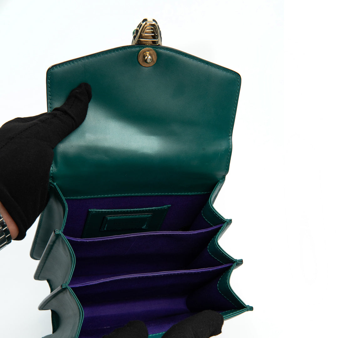 Bulgari Serpenti Forever Top Handle Bag in Green Calfskin Leather
