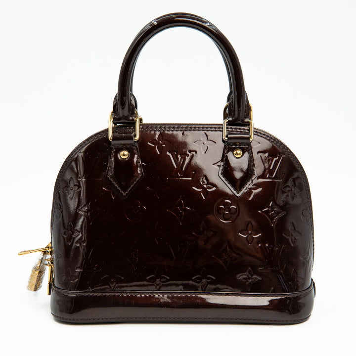 Louis Vuitton Amarante Monogram Vernis Alma BB Bag in Patent Leather with Gold Hardware