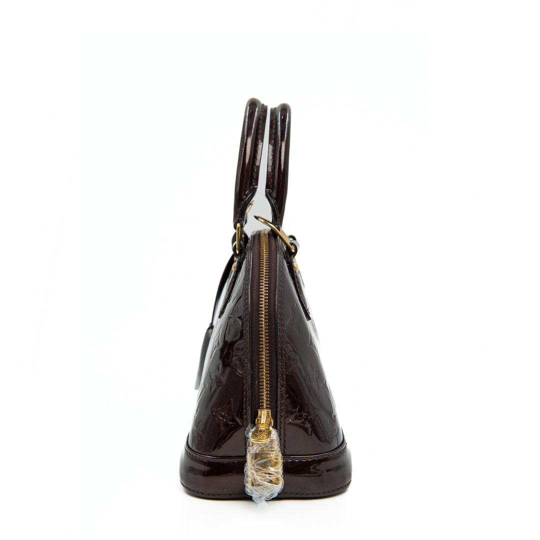 Louis Vuitton Amarante Monogram Vernis Alma BB Bag in Patent Leather with Gold Hardware