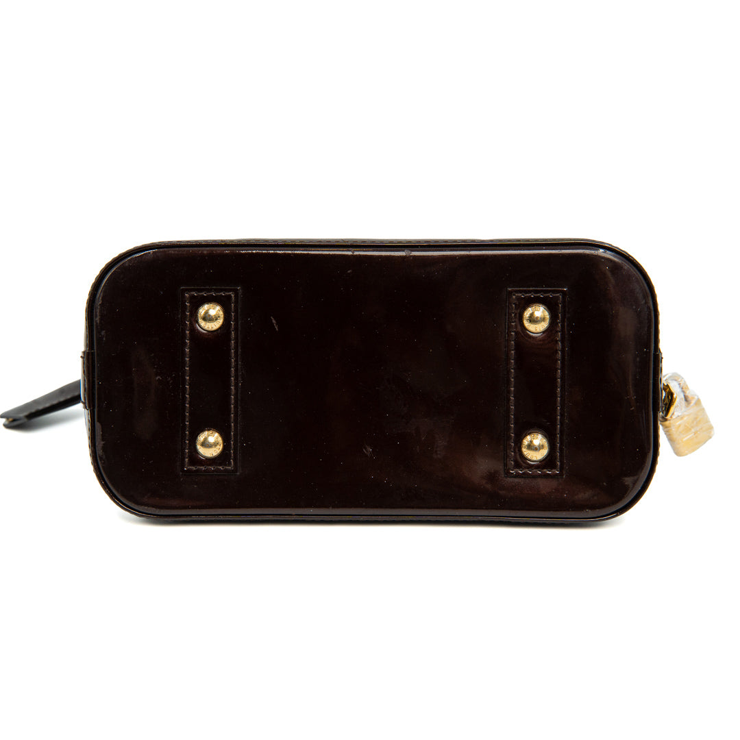Louis Vuitton Amarante Monogram Vernis Alma BB Bag in Patent Leather with Gold Hardware