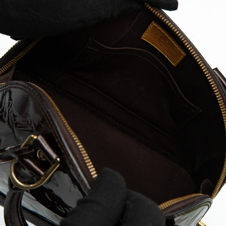 Louis Vuitton Amarante Monogram Vernis Alma BB Bag in Patent Leather with Gold Hardware