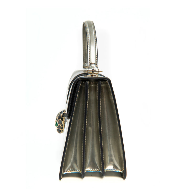 Bulgari Serpenti Forever Top Handle Bag in Metallic Silver Calfskin Leather
