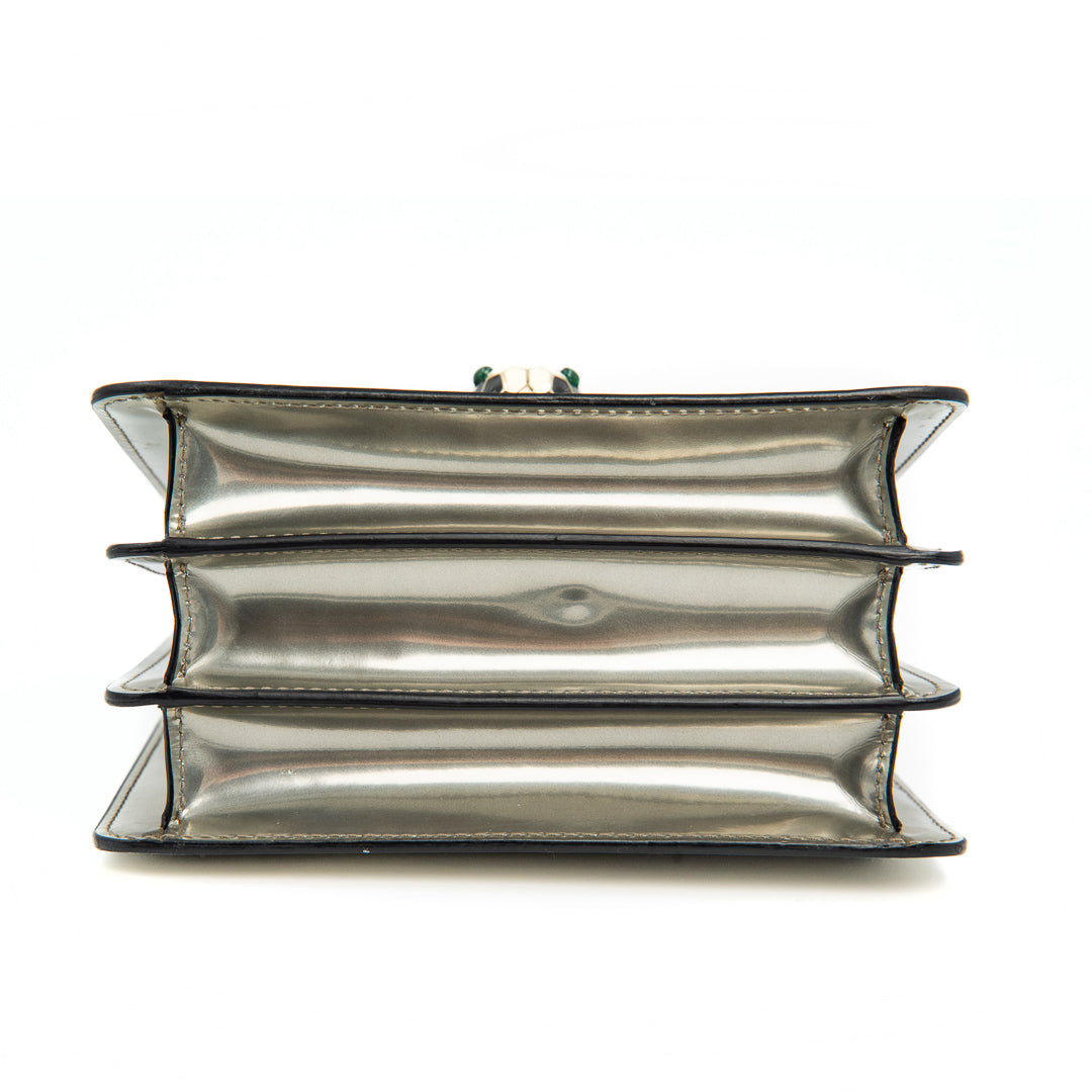 Bulgari Serpenti Forever Top Handle Bag in Metallic Silver Calfskin Leather