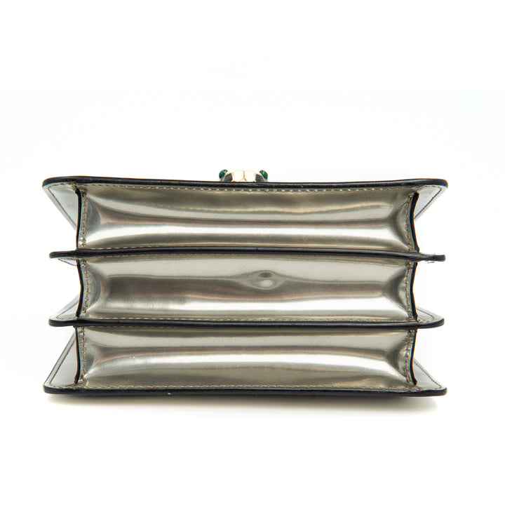 Bulgari Serpenti Forever Top Handle Bag in Metallic Silver Calfskin Leather