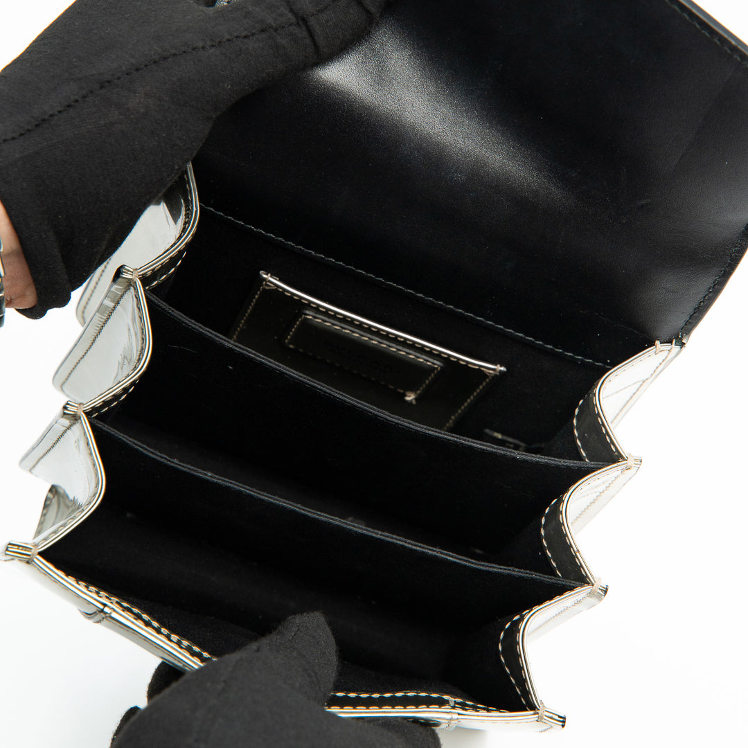 Bulgari Serpenti Forever Top Handle Bag in Metallic Silver Calfskin Leather