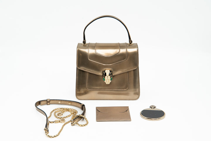 Bulgari Serpenti Forever Top Handle Bag in Metallic Gold Calfskin Leather