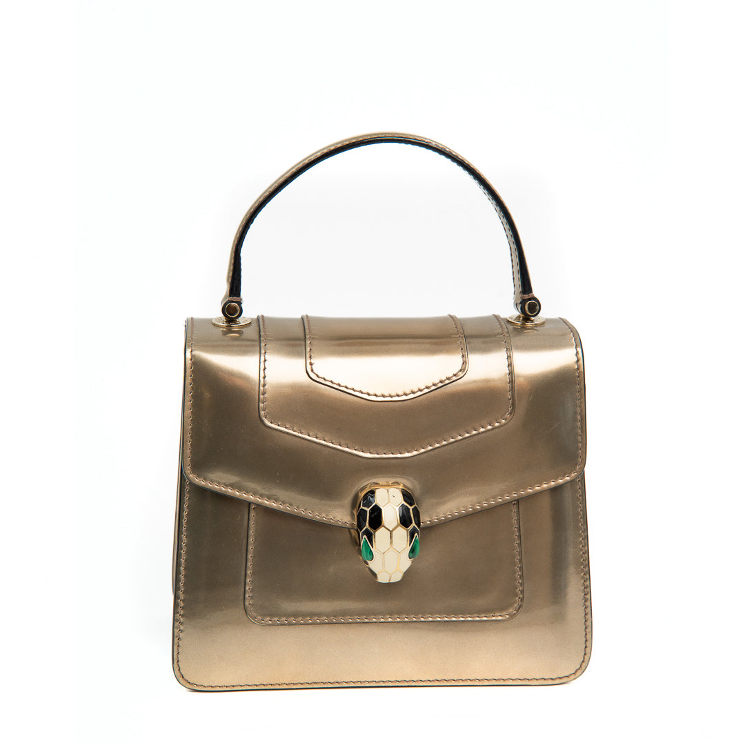 Bulgari Serpenti Forever Top Handle Bag in Metallic Gold Calfskin Leather