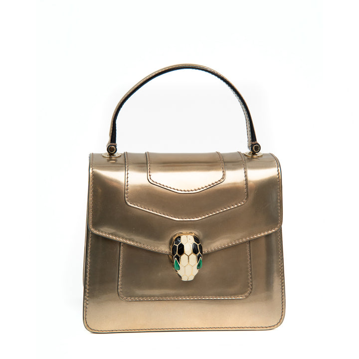 Bulgari Serpenti Forever Top Handle Bag in Metallic Gold Calfskin Leather