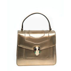 Bulgari Serpenti Forever Top Handle Bag in Metallic Gold Calfskin Leather