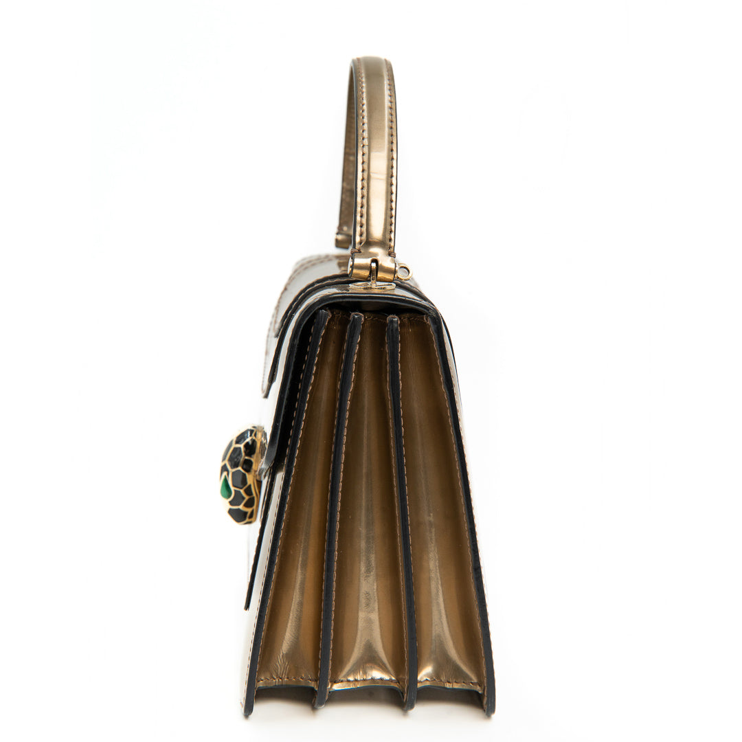 Bulgari Serpenti Forever Top Handle Bag in Metallic Gold Calfskin Leather