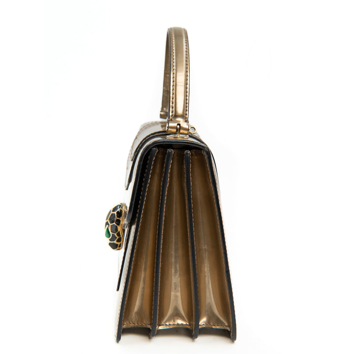 Bulgari Serpenti Forever Top Handle Bag in Metallic Gold Calfskin Leather