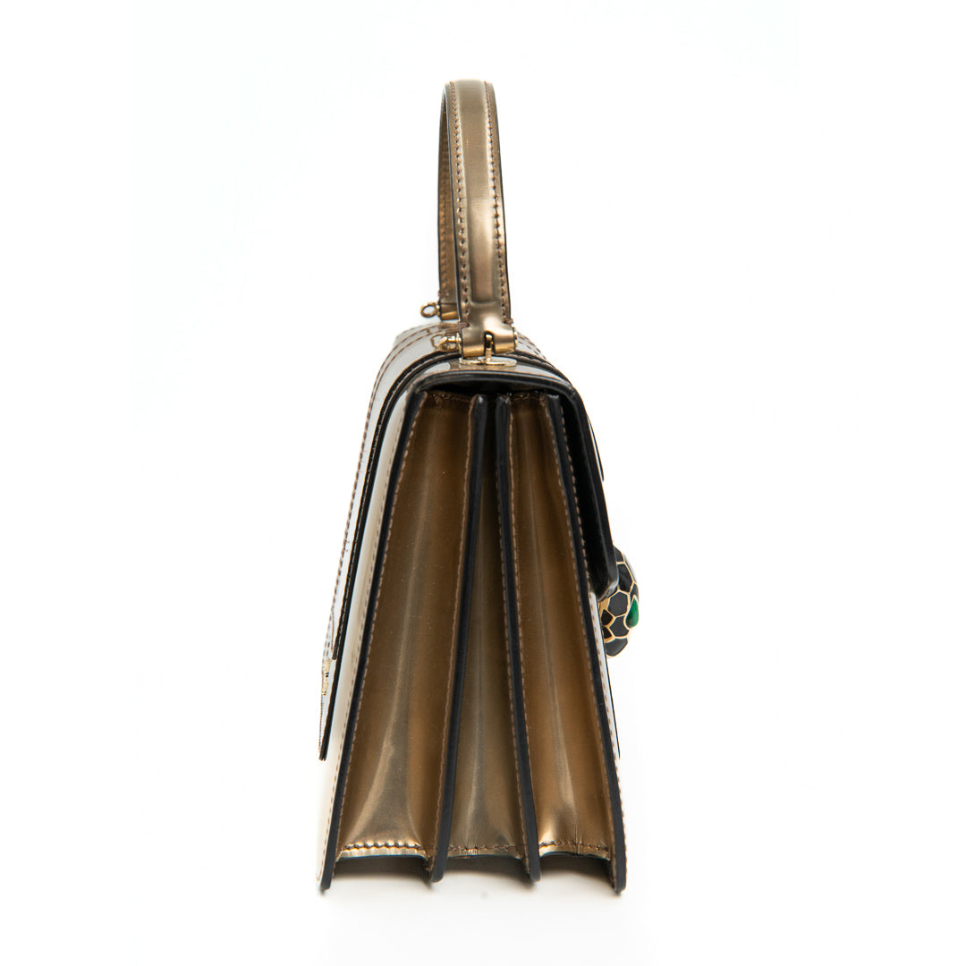 Bulgari Serpenti Forever Top Handle Bag in Metallic Gold Calfskin Leather