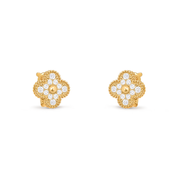 Van Cleef & Arpels Vintage Alhambra Earrings in 18K Yellow Gold with Diamonds - Gemaee  UAE