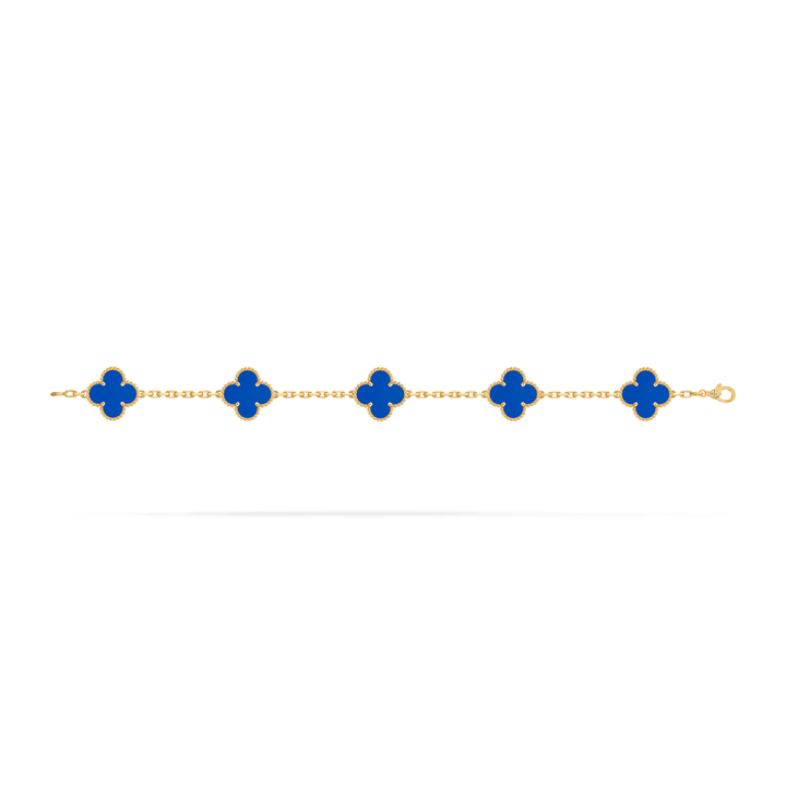 Van Cleef & Arpels Vintage Alhambra Bracelet 5 Motifs in 18K Yellow Gold with Blue Agate