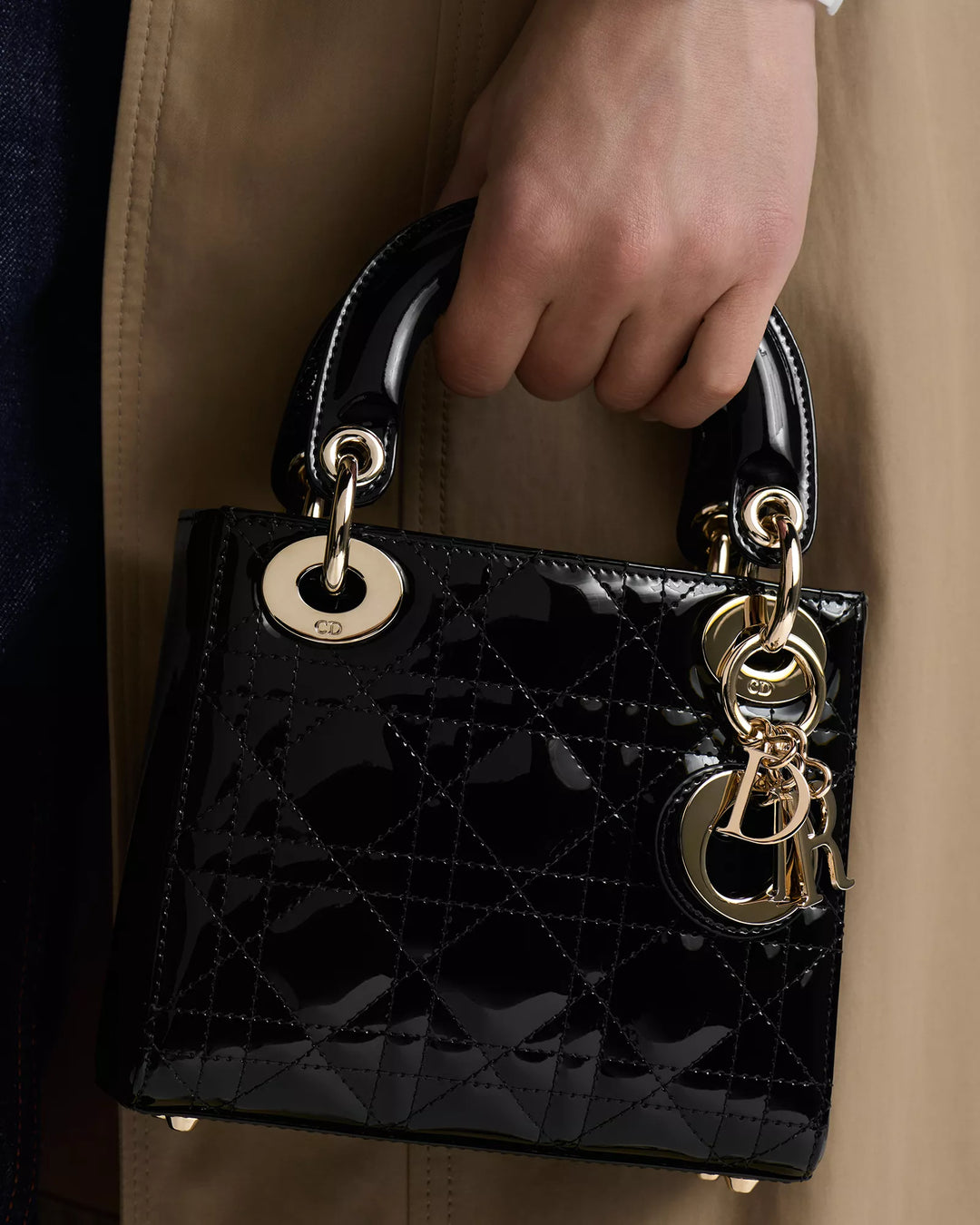 Dior Mini Lady Dior Bag in Black Cannage Patent Leather