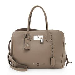 Louis Vuitton Milla MM Tote in Taupe Grained Calfskin with Silver Hardware Handbag