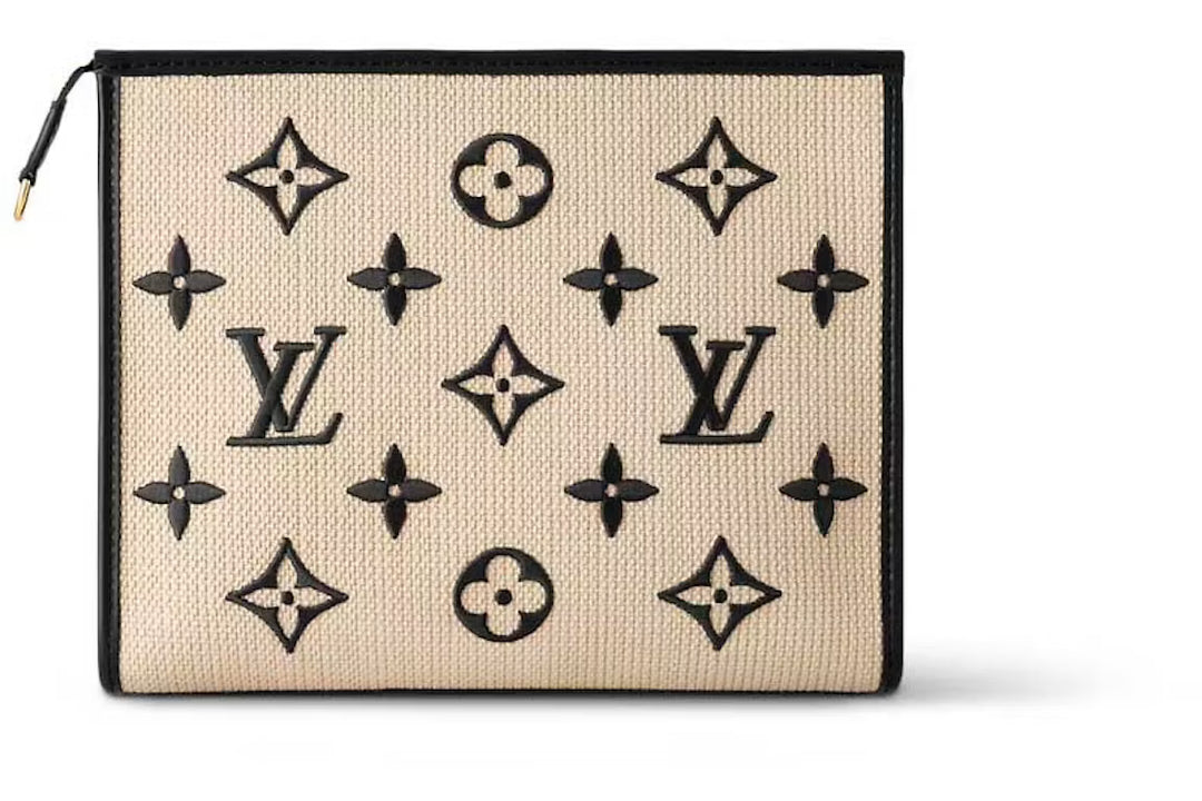 Louis Vuitton Toiletry Pouch on Chain in Black Leather and Beige Raffia