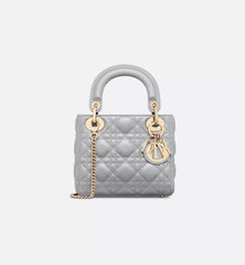 Dior My Dior Mini Top Handle Bag Opaline Gray Pearlescent Cannage Lambskin with Gold-Finish Metal