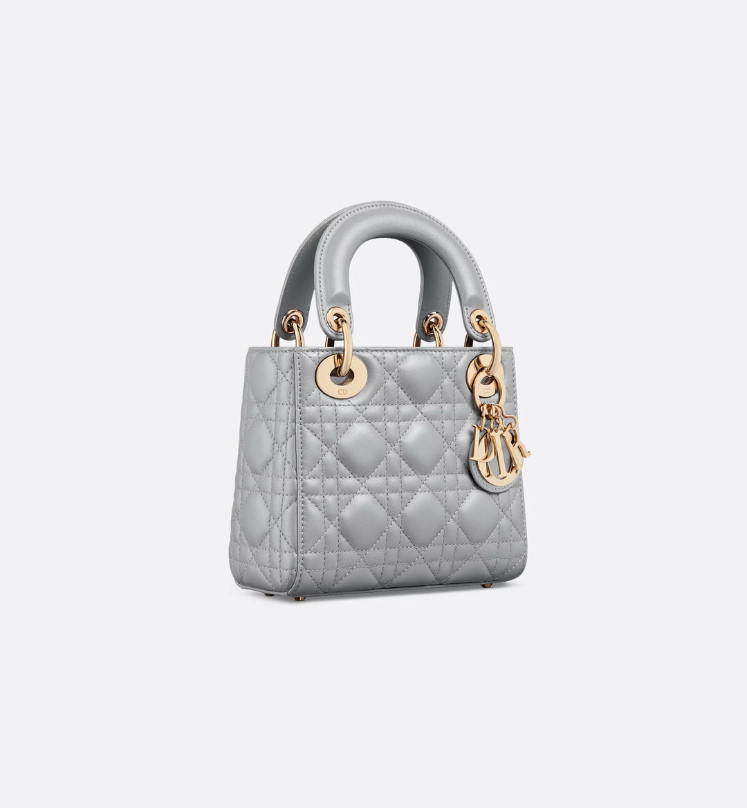 Dior My Dior Mini Top Handle Bag Opaline Gray Pearlescent Cannage Lambskin with Gold-Finish Metal
