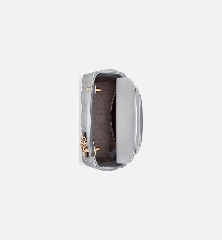 Dior My Dior Mini Top Handle Bag Opaline Gray Pearlescent Cannage Lambskin with Gold-Finish Metal