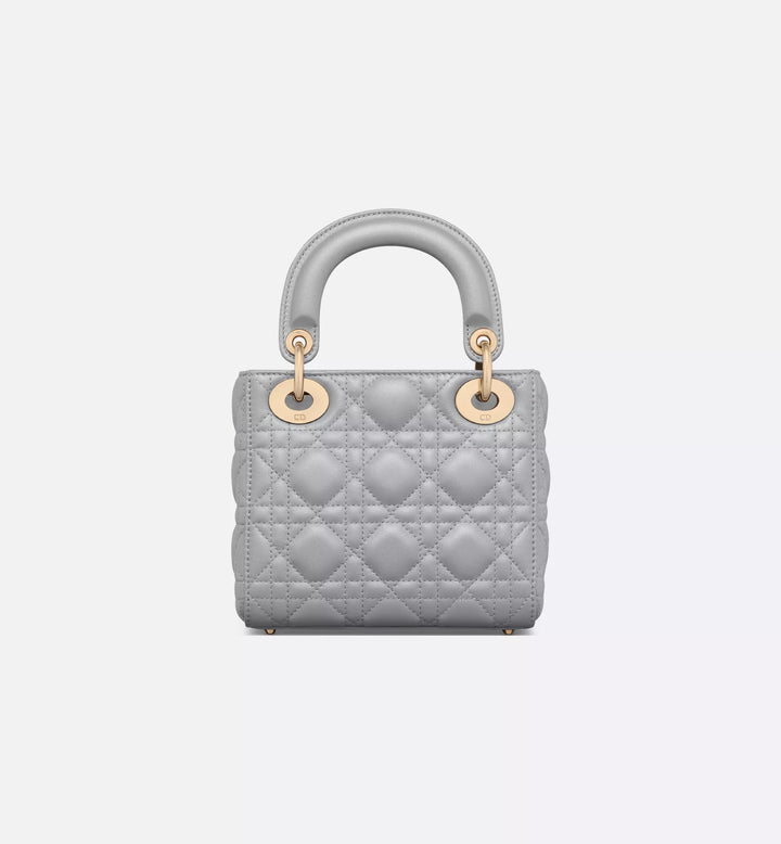 Dior My Dior Mini Top Handle Bag Opaline Gray Pearlescent Cannage Lambskin with Gold-Finish Metal