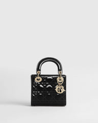 Dior Mini Lady Dior Bag in Black Cannage Patent Leather