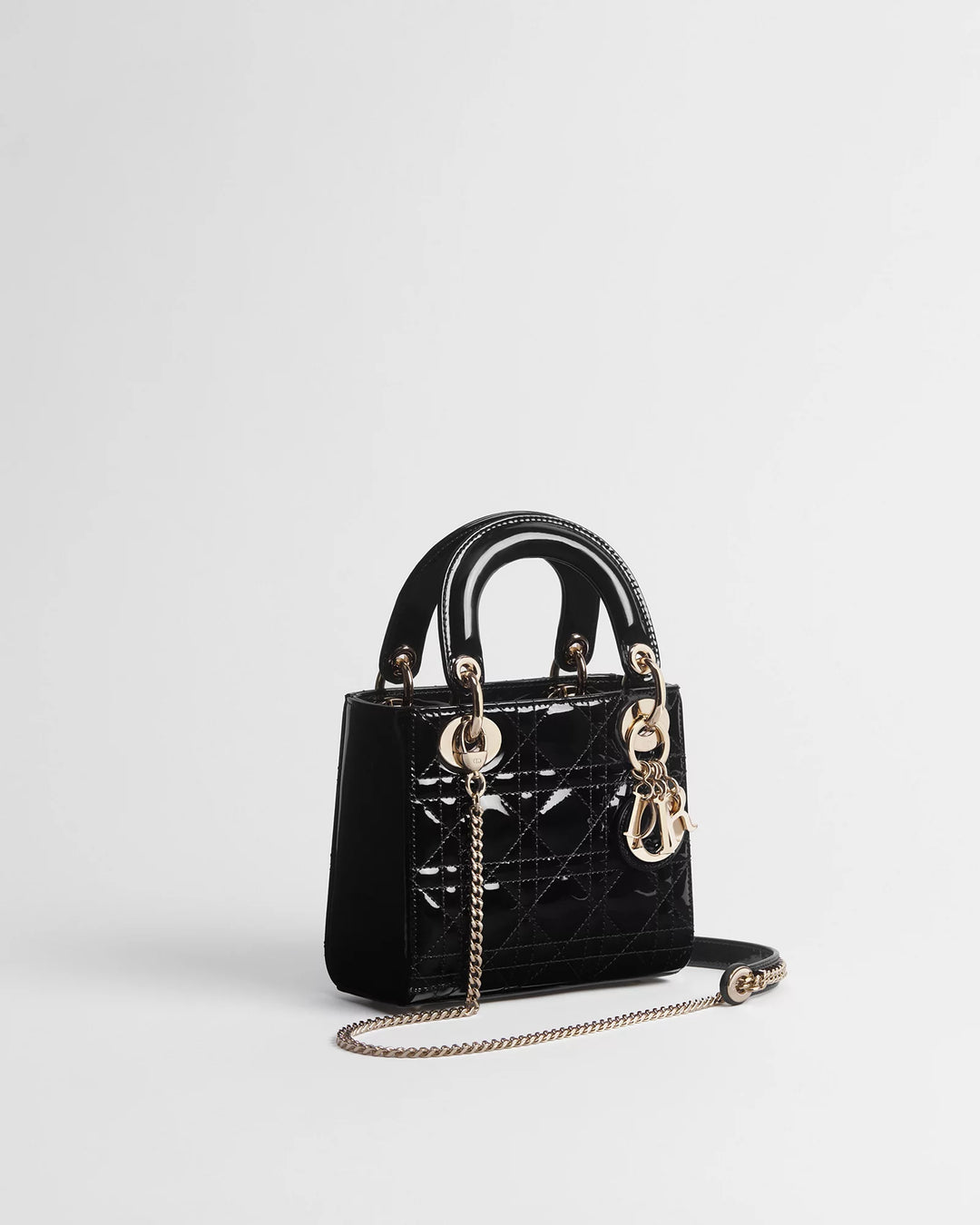 Dior Mini Lady Dior Bag in Black Cannage Patent Leather