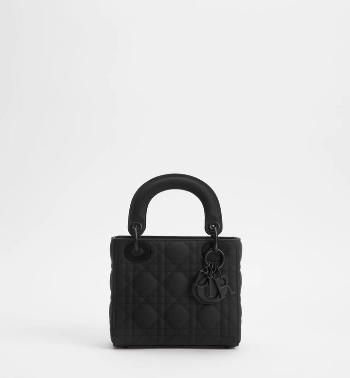 Dior Mini Lady Dior Black Ultramatte Cannage Calfskin Top Handle Bag