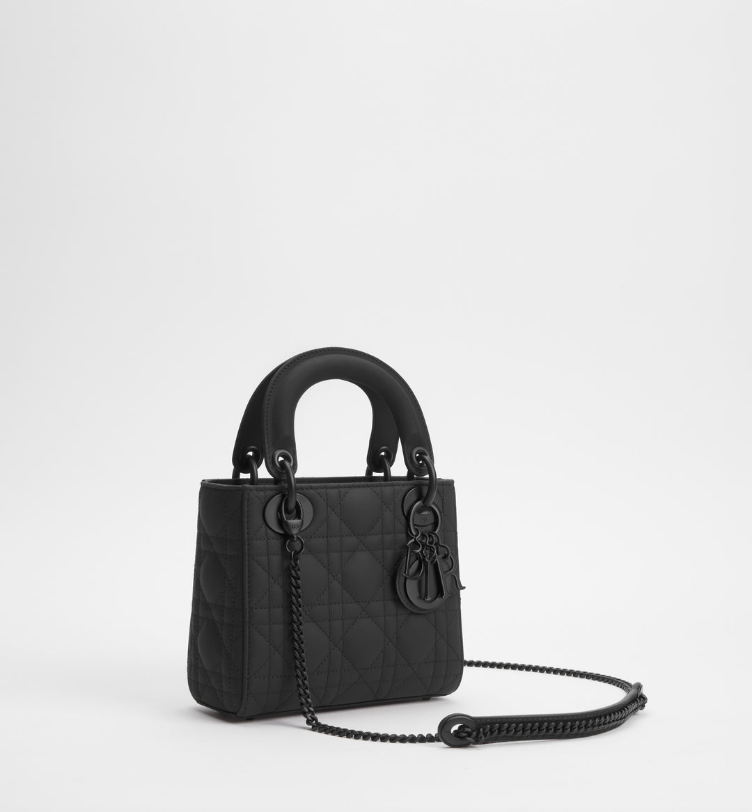 Dior Mini Lady Dior Black Ultramatte Cannage Calfskin Top Handle Bag
