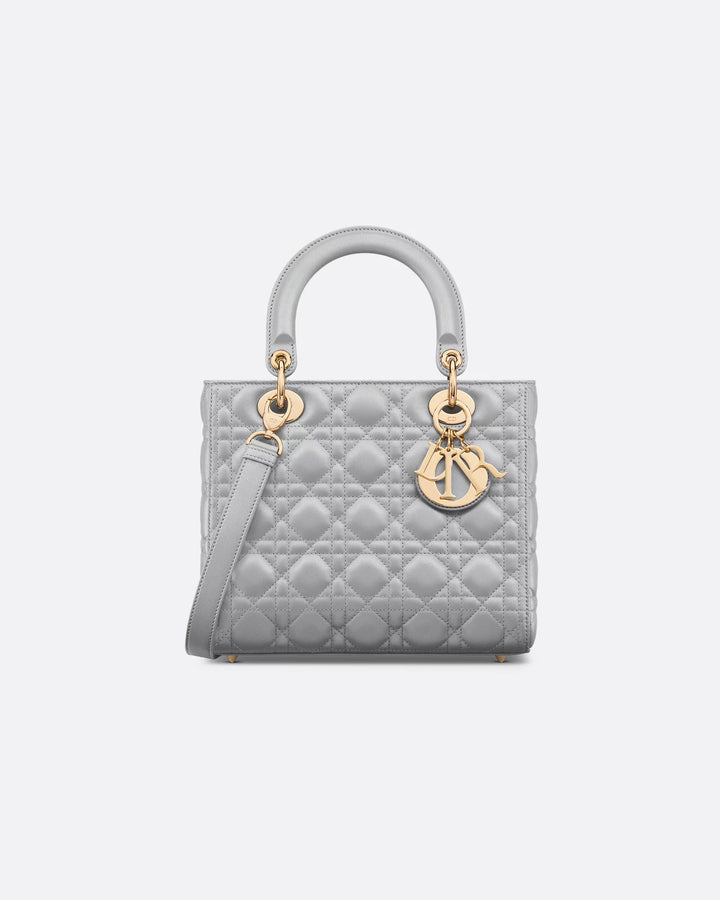 Dior Medium Lady Dior Bag in Opaline Gray Pearlescent Cannage Lambskin