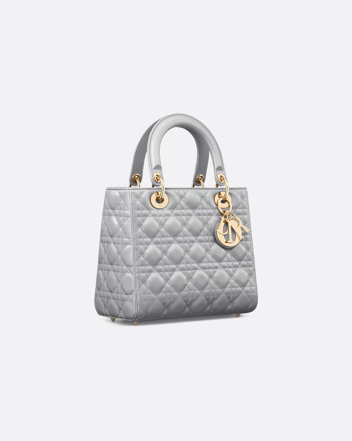 Dior Medium Lady Dior Bag in Opaline Gray Pearlescent Cannage Lambskin