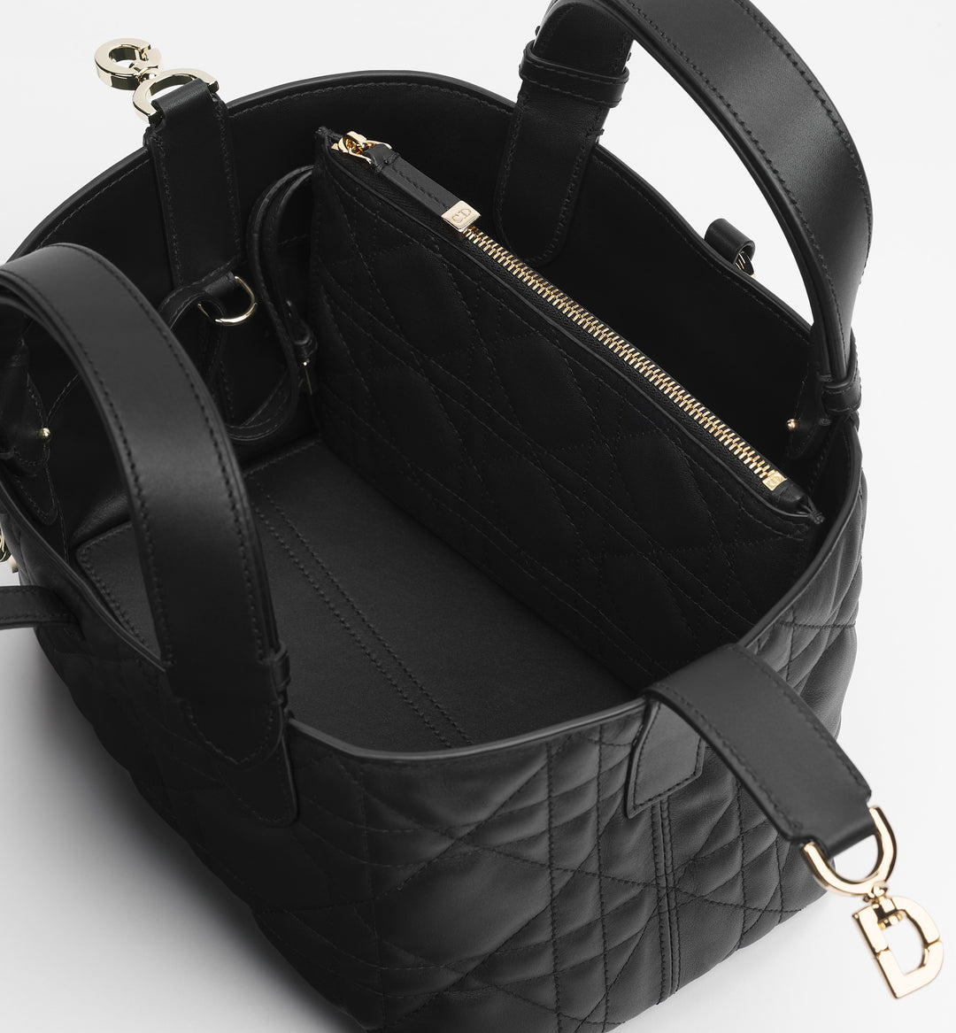 Dior Small Toujours Bag in Black Macrocannage Calfskin with Pale Gold-Finish Hardware