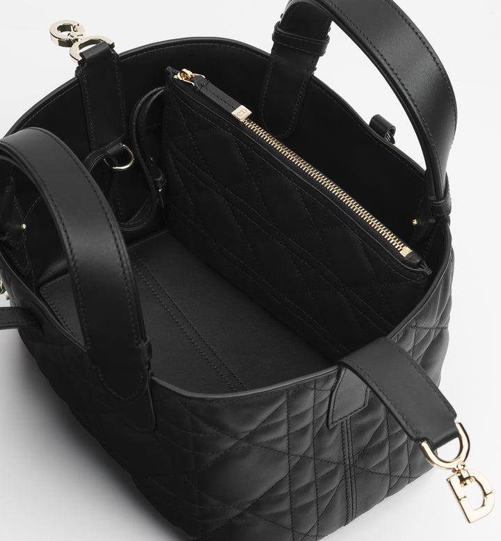 Dior Small Toujours Bag in Black Macrocannage Calfskin with Pale Gold-Finish Hardware