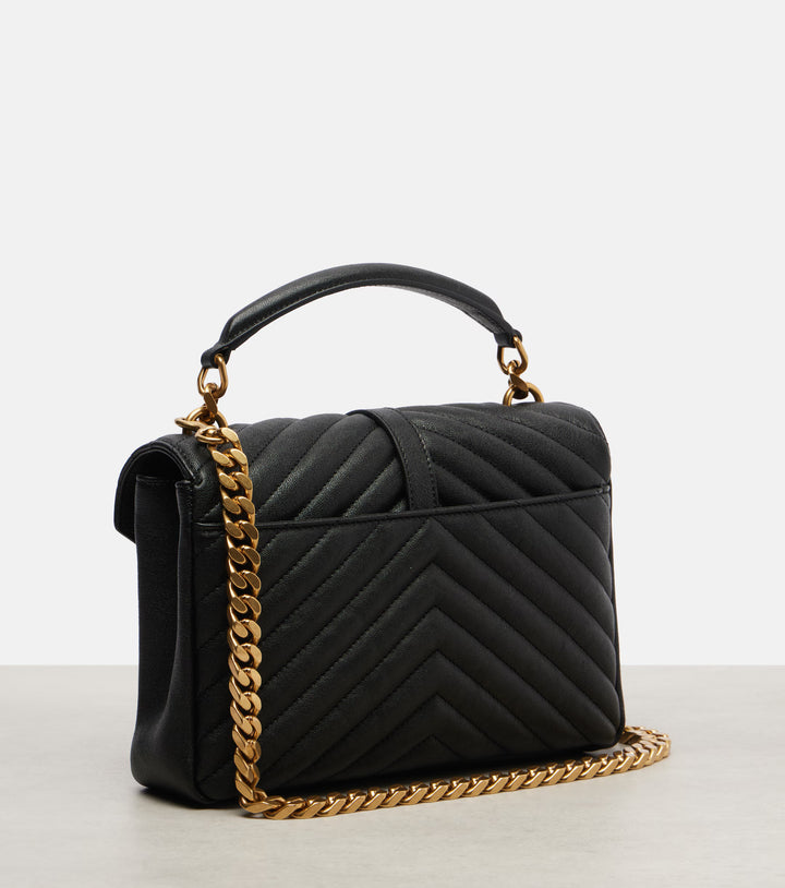 Saint Laurent Collège Medium Shoulder Bag in Black Quilted Lambskin with Antique Gold Tone Hardware
