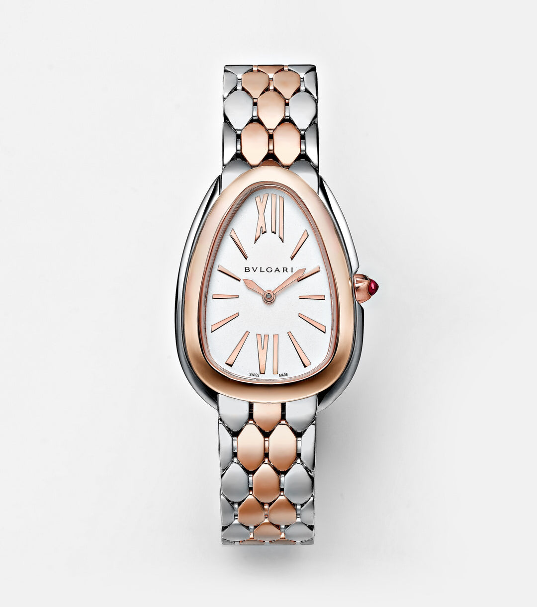 Bulgari Serpenti Seduttori 33 mm Watch in 18K Rose Gold & Stainless Steel with Rubellite and Diamond Bezel - Gemaee  UAE