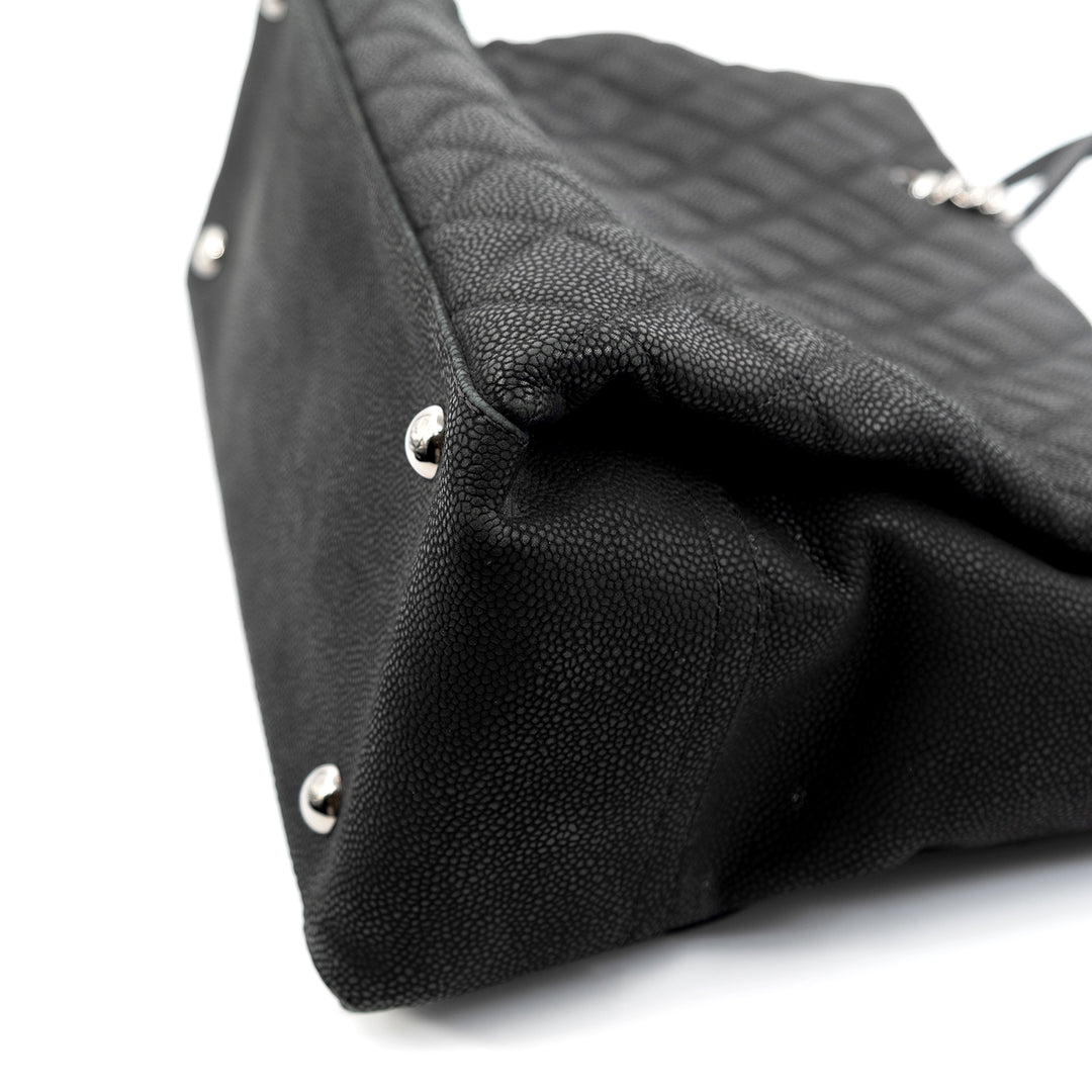 Chanel Black Quilted Matte Caviar Leather Lady Pearly Tote Bag