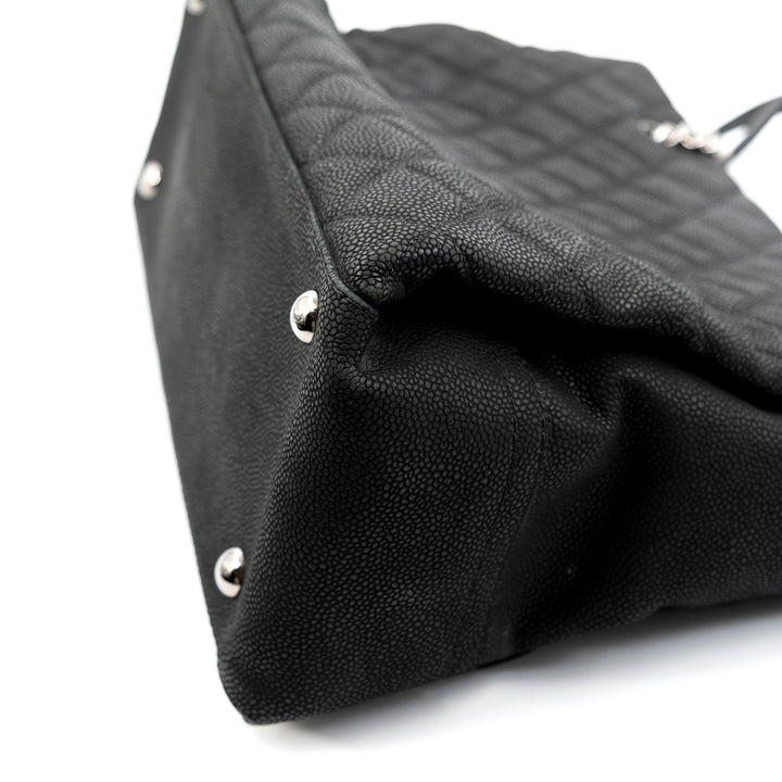 Chanel Black Quilted Matte Caviar Leather Lady Pearly Tote Bag