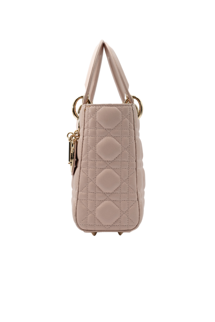 Dior Lambskin Cannage Small Lady Dior Rose Poudre