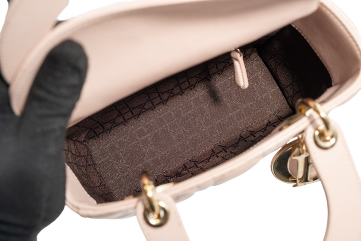 Dior Lambskin Cannage Small Lady Dior Rose Poudre