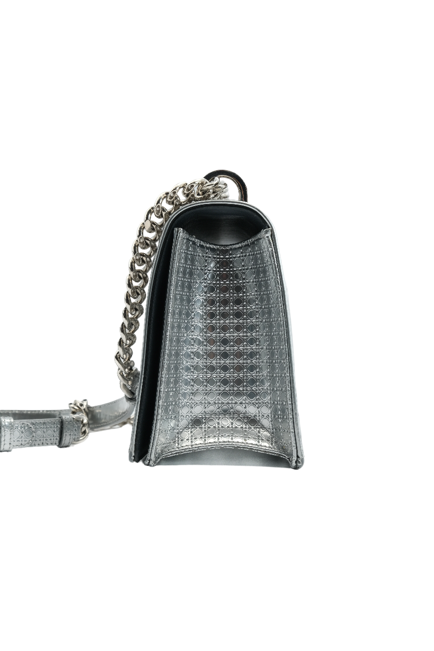 Dior Silver Metallic Leather Medium Diorama Bag