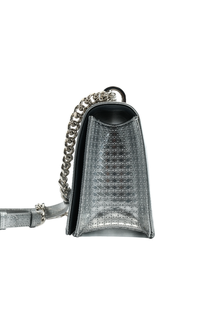 Dior Silver Metallic Leather Medium Diorama Bag