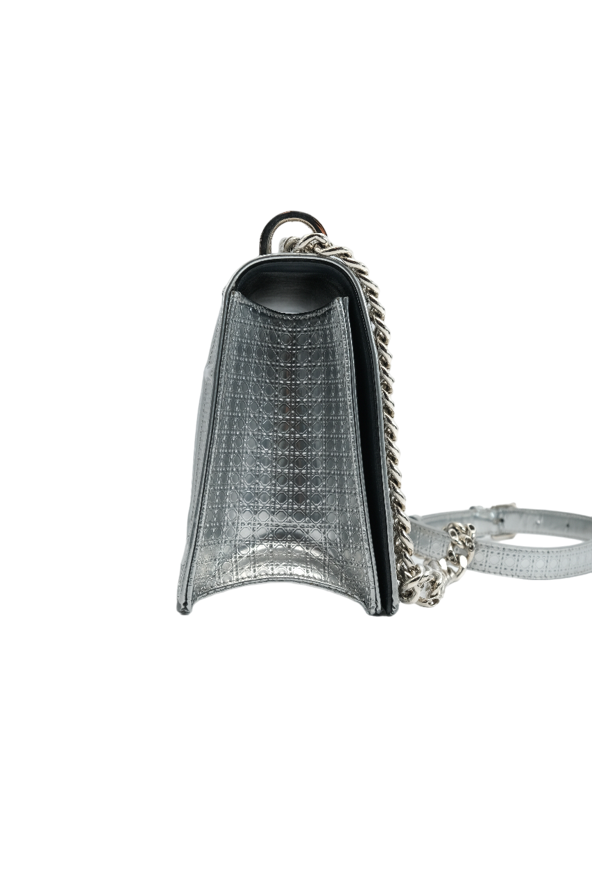 Dior Silver Metallic Leather Medium Diorama Bag